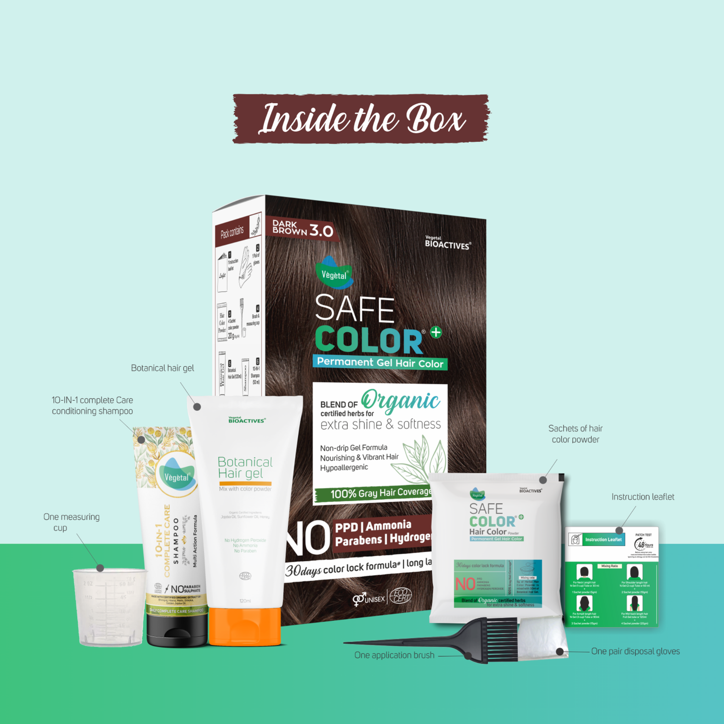 Vegetal Safe & Organic Hair Gel Color - Dark Brown