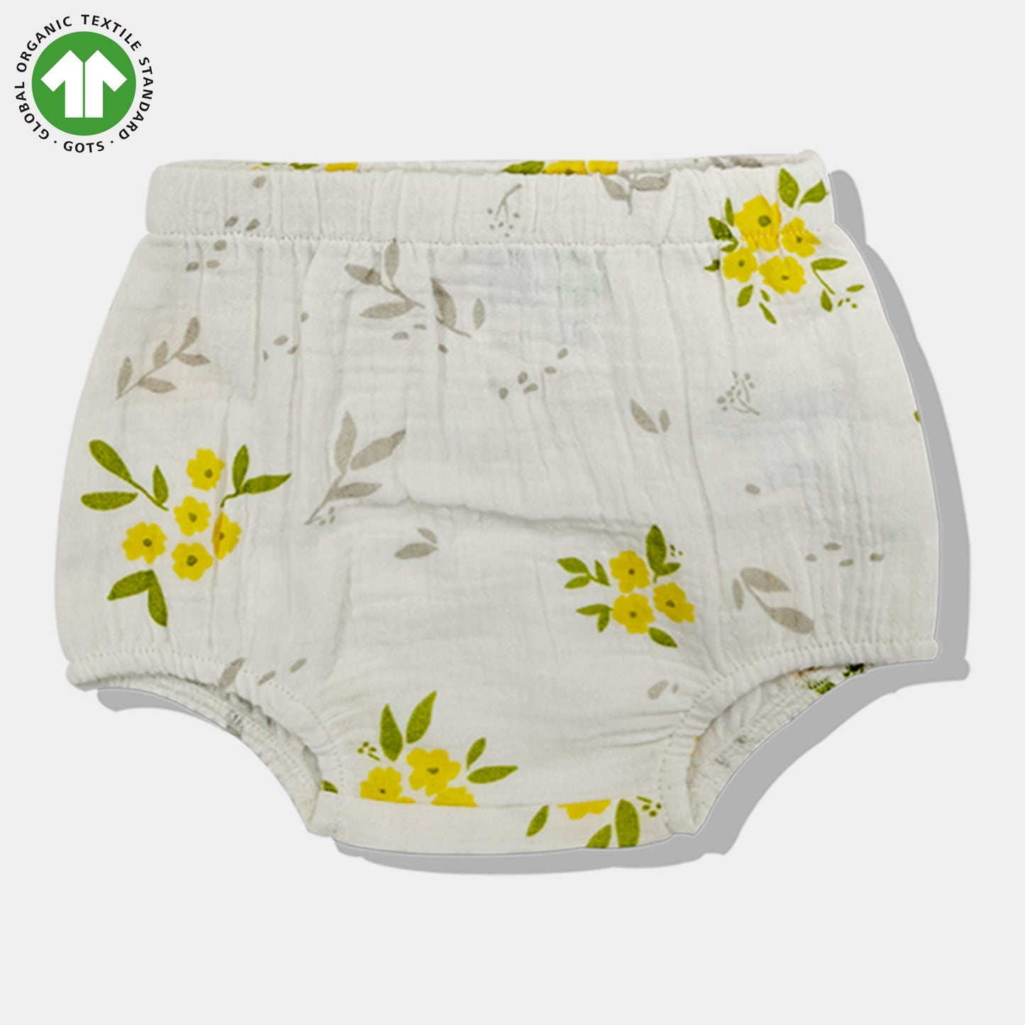 Bamoki Baby Girls Floral Frock & Bloomer 2-Piece Set - Baby's Breath, Lemon Chrome & Golden Lime Organic Cotton Gauze with Yellow Flower Print