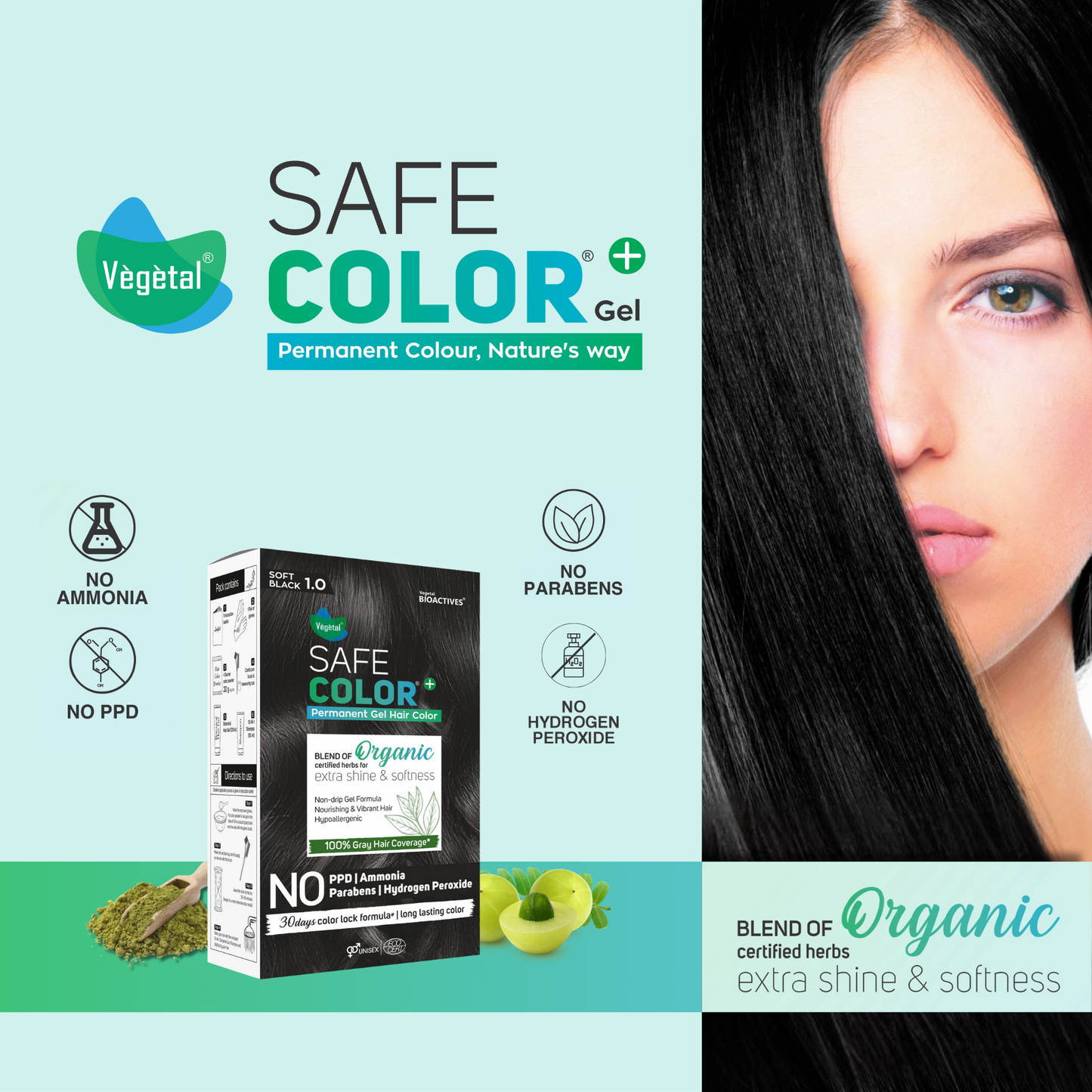 Vegetal Safe Color+ Soft Black - Permanent Gel Hair Color