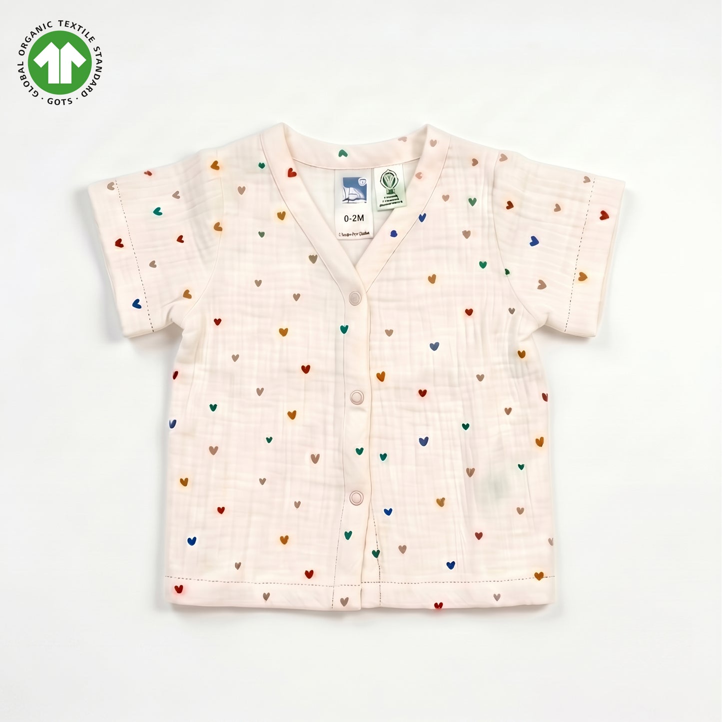 Bamoki 100% GOTS-Certified Organic Cotton Romper (Jhabla) Style for Boys & Girls Dyed with 100% Organic Dyes with Heart Print