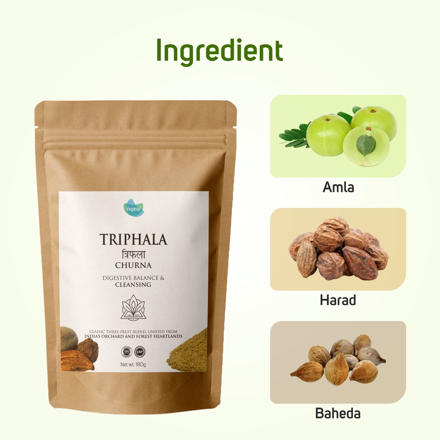 Vegetal Herbal Triphala Churna - Digestive Balance & Cleansing Powder, Ayurvedic Medicine for Gut Health & Detox Support, 180g