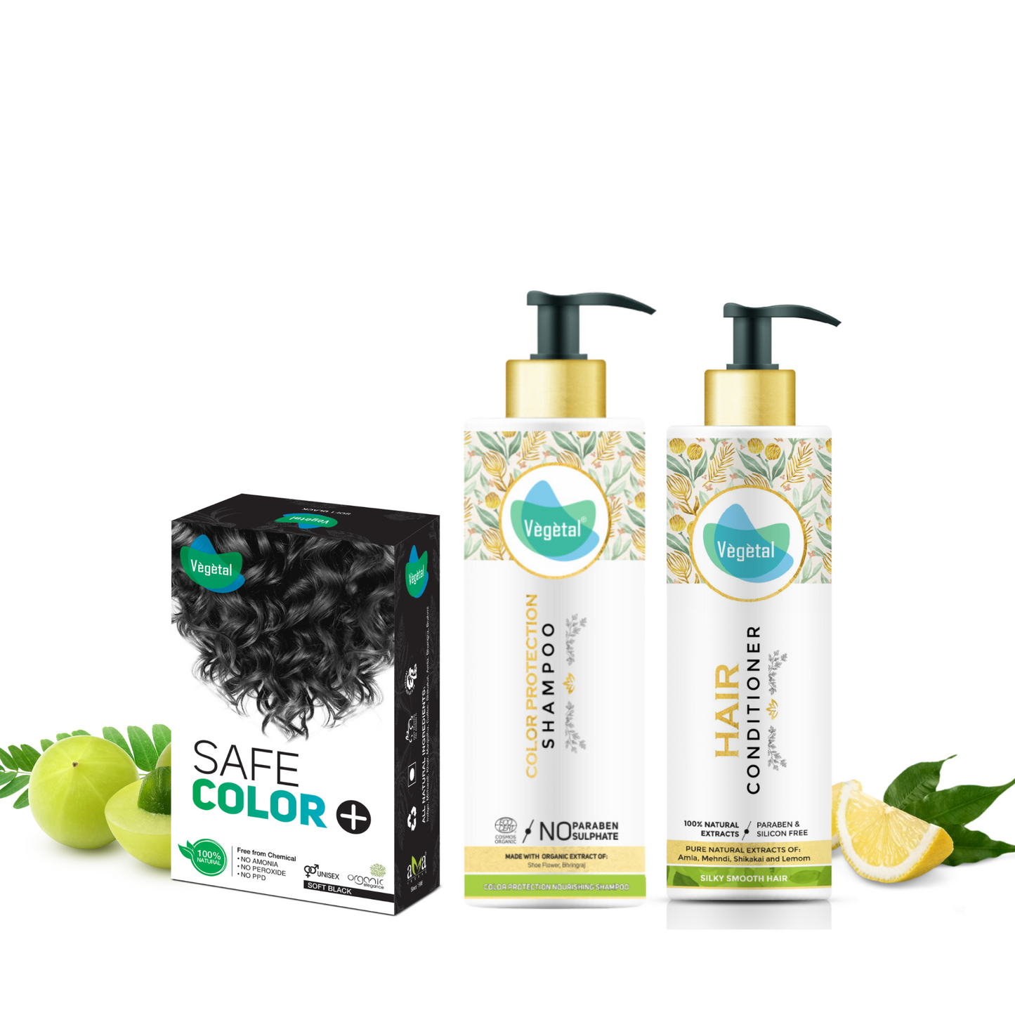 Complete Hair Care in One Combo - Safe Color Soft Black(50gms) +Color Protection Shampoo(200ml) + Hair Conditioner(200gms)