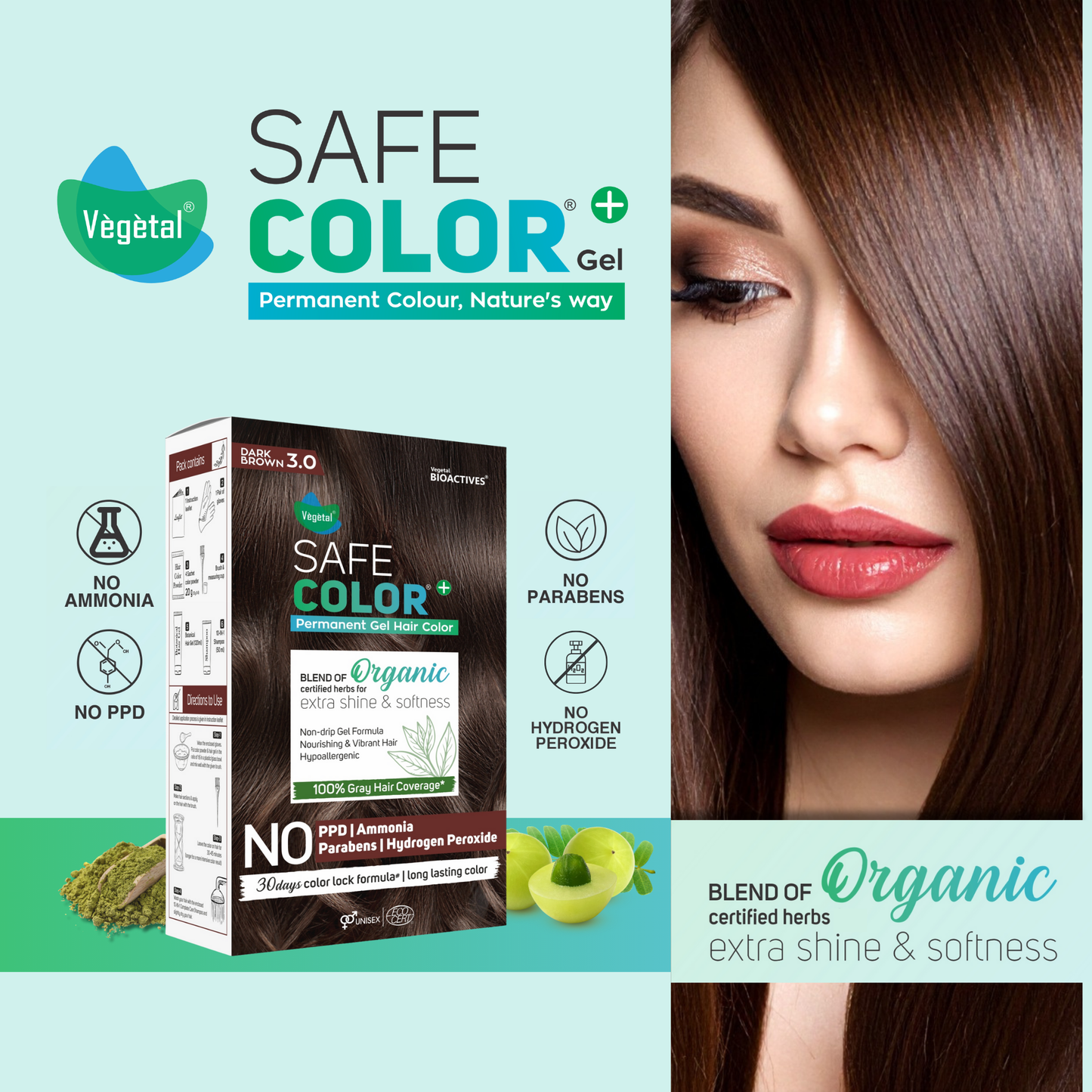 Vegetal Safe & Organic Hair Gel Color - Dark Brown