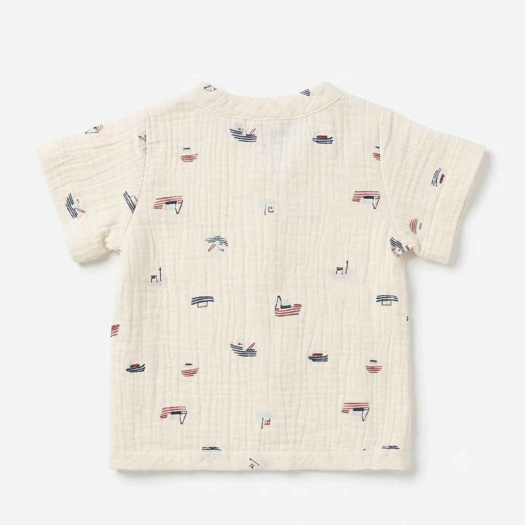 Bamoki 100% GOTS-Certified Organic Cotton Romper (Jhabla) Style for Boys & Girls Dyed with 100% Organic Dyes with Sailing Boat Print