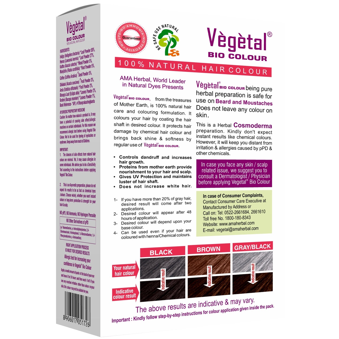Vegetal Bio Colour Dark Brown For Men - 25g | PPD & Ammonia Free | Recommended by Dermatologists