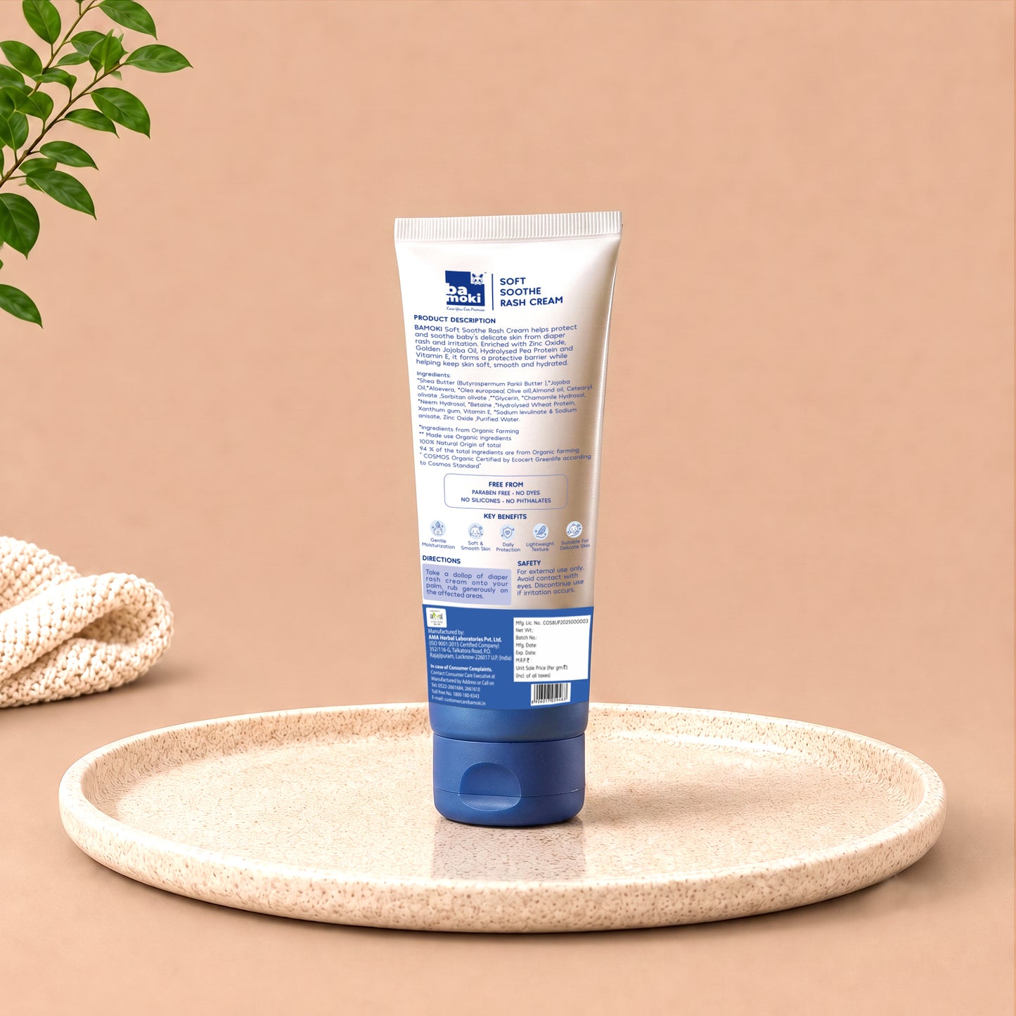 Bamoki Soft Soothe Rash Cream 100ml With Vitamin E, Neem & Chamomile 100% NATURAL, 94% ORGANIC