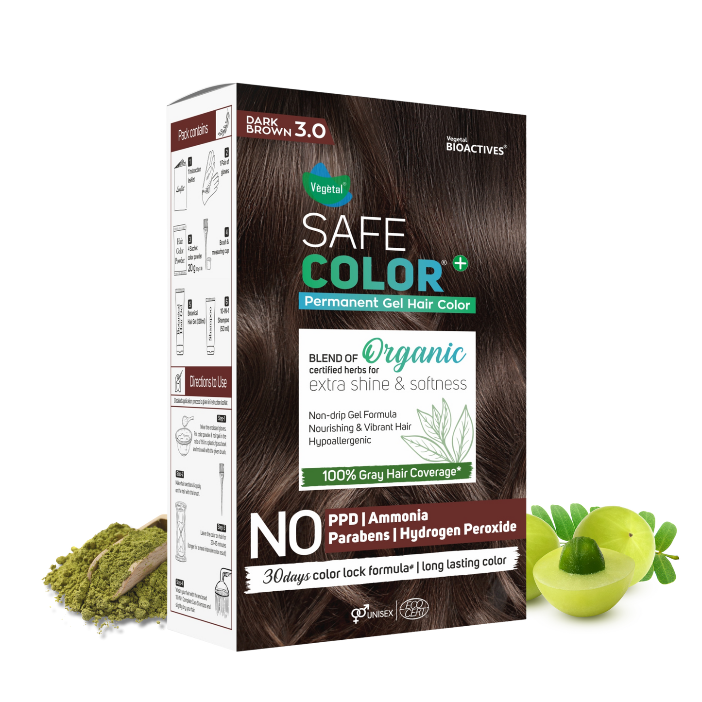 Vegetal Safe & Organic Hair Gel Color - Dark Brown