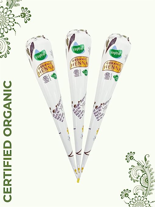 Vegetal Certified Organic Mehandi Cone 100% Natural Mehandi (Henna) for Feets and Hands