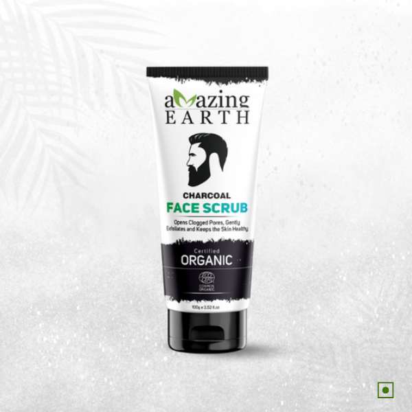 AMAzing EARTH Charcoal Face Scrub for Men - Certified Organic Face Scrub