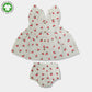 Bamoki Baby Girls Off White Cherry Pattern & Bloomer 2-Piece Set - Mandarin Red, Rolling Hills Organic Cotton Gauze with Red Cherry Print.