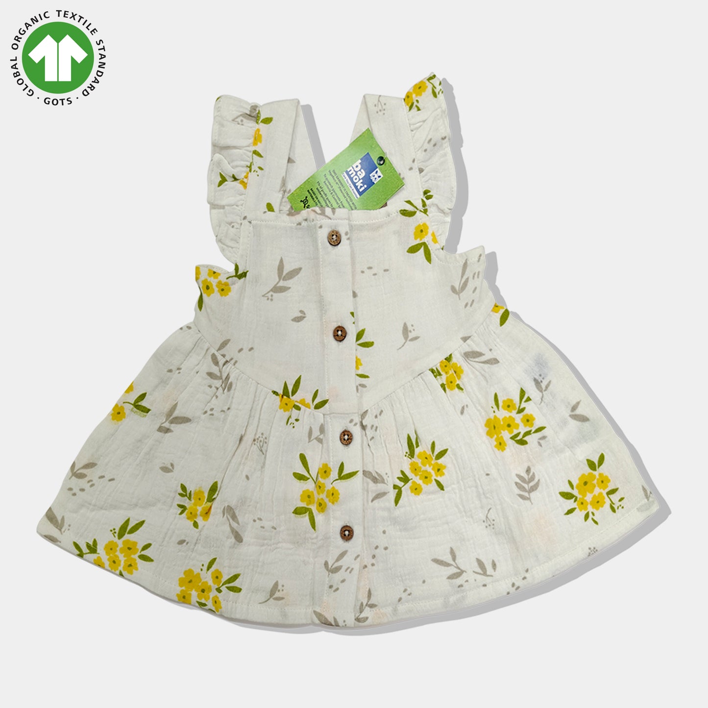 Bamoki Baby Girls Floral Frock & Bloomer 2-Piece Set - Baby's Breath, Lemon Chrome & Golden Lime Organic Cotton Gauze with Yellow Flower Print