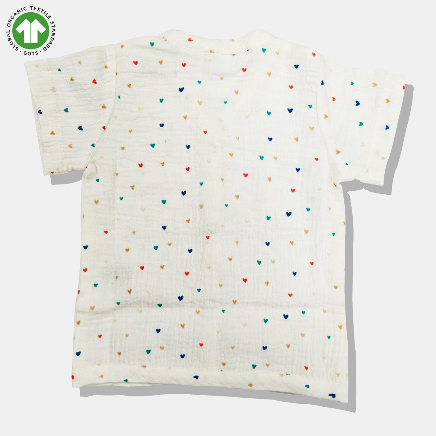Bamoki 100% GOTS-Certified Cotton Romper (Jhabla) Style for Boys & Girls Dyed with 100% Organic Dyes with Heart Print
