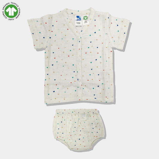 Bamoki 100% GOTS-Certified Cotton Romper (Jhabla) Style for Boys & Girls Dyed with 100% Organic Dyes with Heart Print
