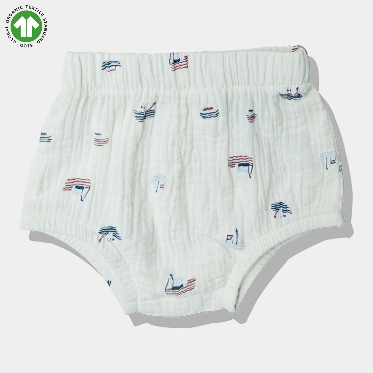 Bamoki 100% GOTS-Certified Cotton Romper (Jhabla) Style for Boys & Girls Dyed with 100% Organic Dyes with Sailing Boat Print