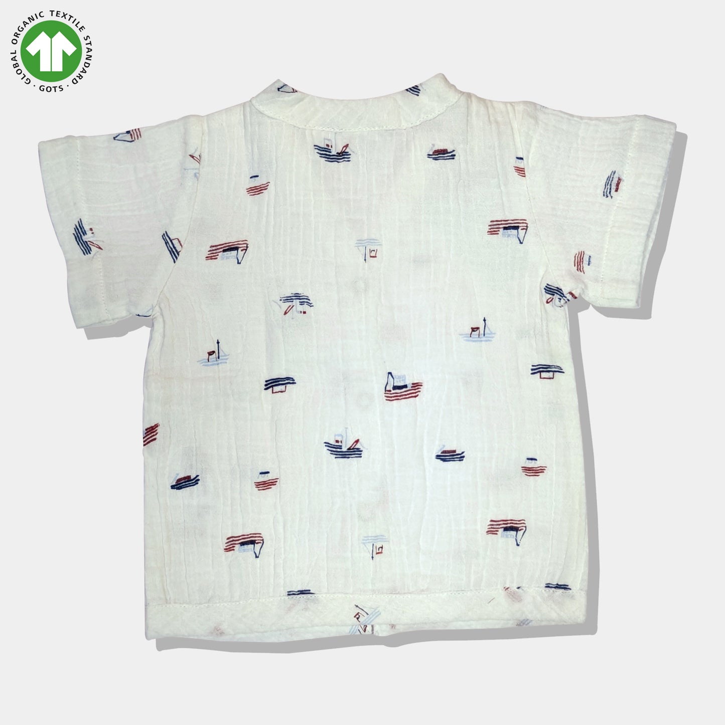 Bamoki 100% GOTS-Certified Cotton Romper (Jhabla) Style for Boys & Girls Dyed with 100% Organic Dyes with Sailing Boat Print