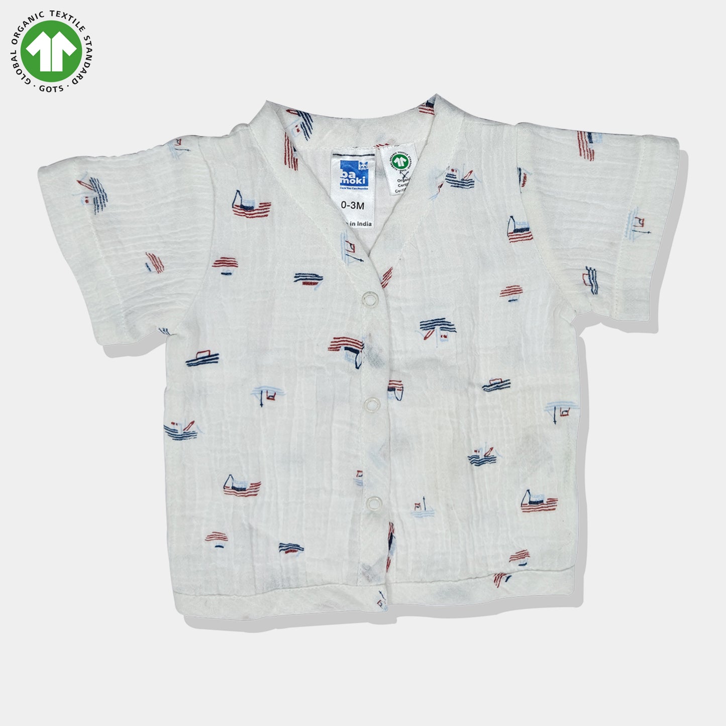Bamoki 100% GOTS-Certified Cotton Romper (Jhabla) Style for Boys & Girls Dyed with 100% Organic Dyes with Sailing Boat Print