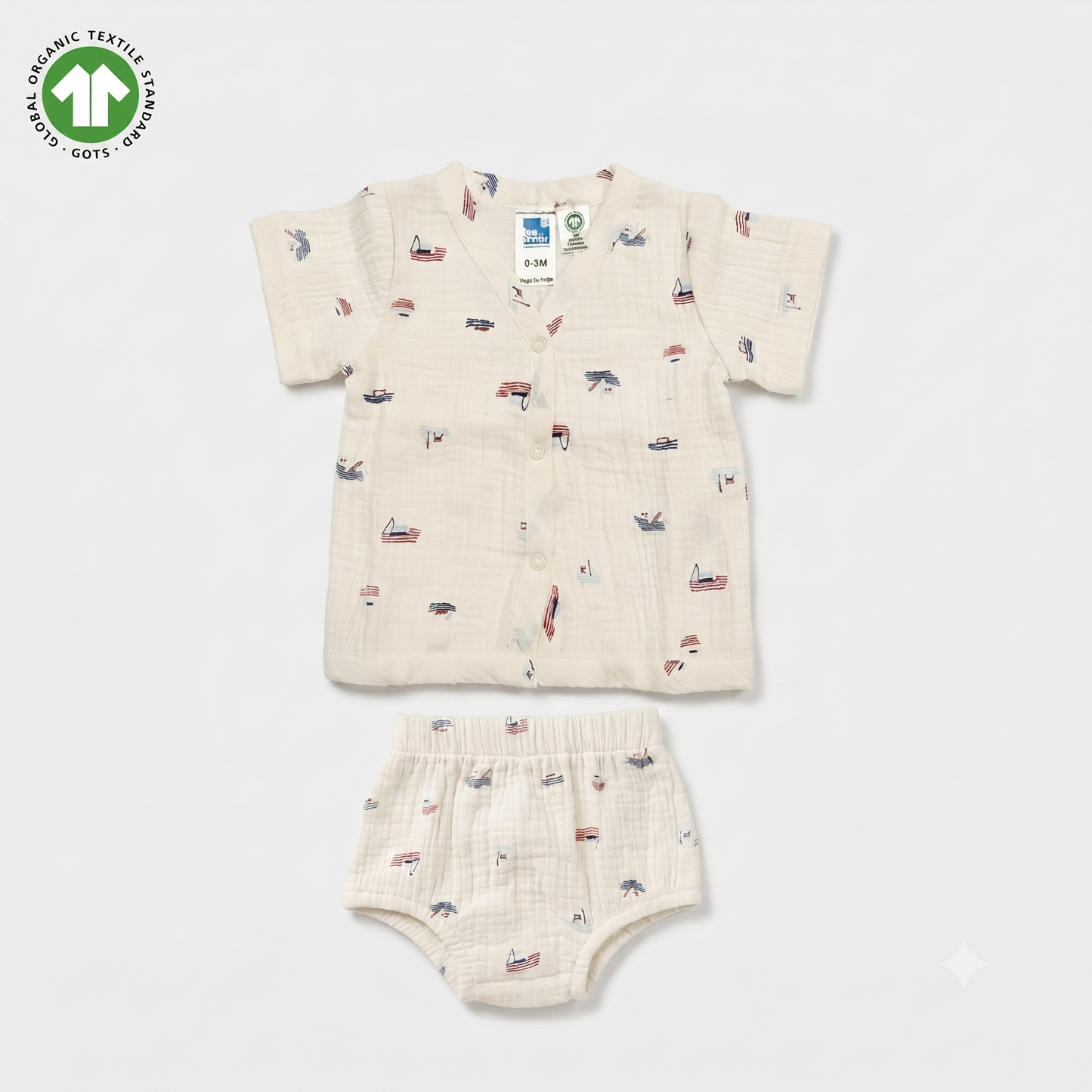 Bamoki 100% GOTS-Certified Cotton Romper (Jhabla) Style for Boys & Girls Dyed with 100% Organic Dyes with Sailing Boat Print