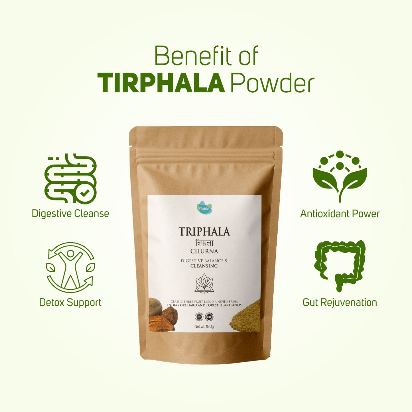 Vegetal Herbal Triphala Churna - Digestive Balance & Cleansing Powder, Ayurvedic Medicine for Gut Health & Detox Support, 180g