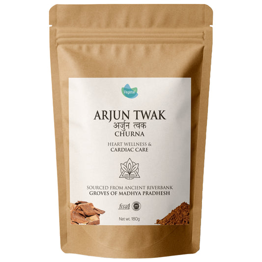 Vegetal Arjun Twak Churna | 100% Pure Arjuna Bark Powder | Heart Wellness, Cardiac Support, Blood Pressure & Cholesterol Care | Antioxidant-Rich Herbal Supplement (180g)