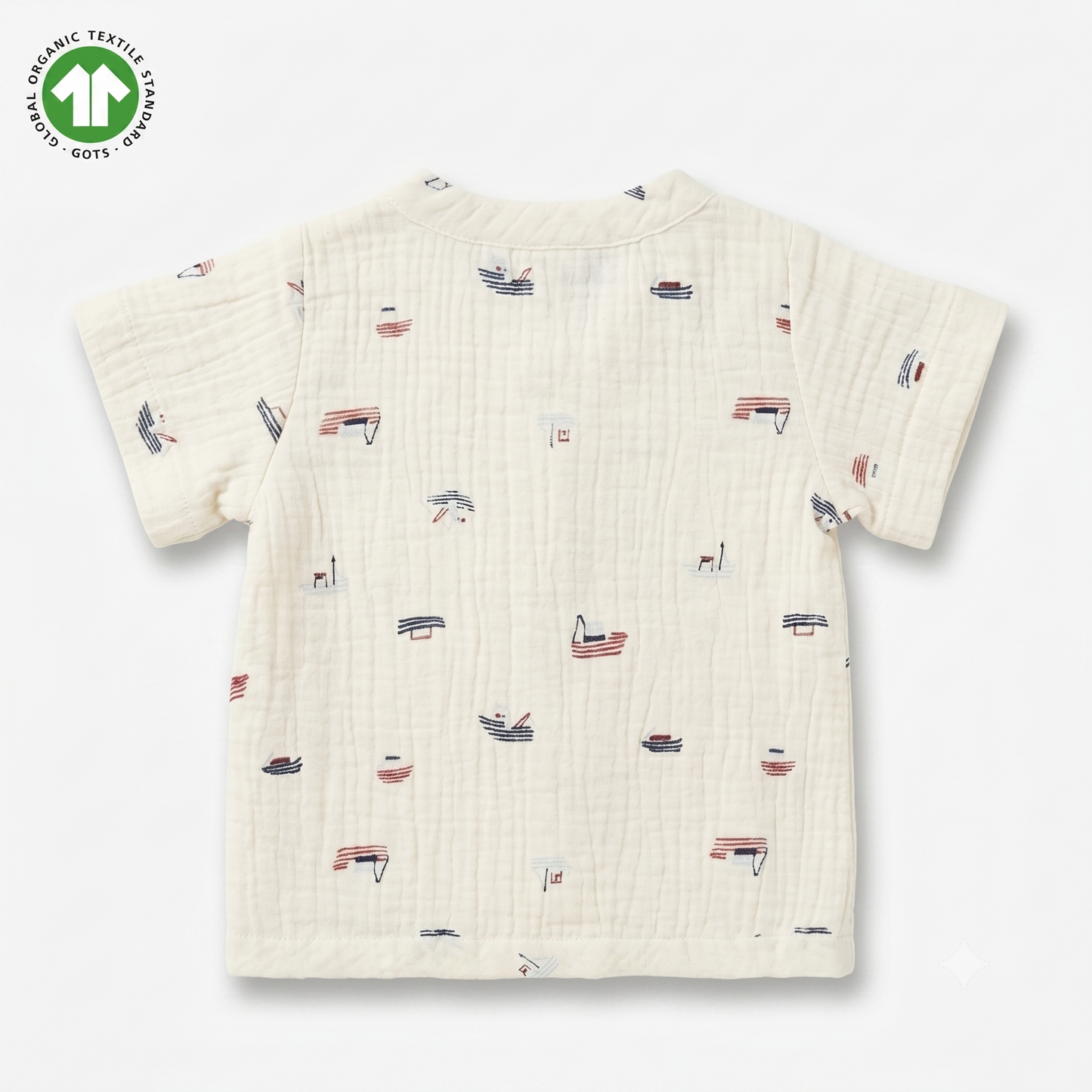 Bamoki 100% GOTS-Certified Cotton Romper (Jhabla) Style for Boys & Girls Dyed with 100% Organic Dyes with Sailing Boat Print