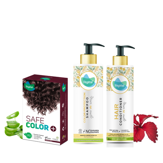 Complete Hair Care in One Combo - Safe Color Burgundy (50gms) +Color Protection Shampoo(200ml) + Hair Conditioner(200gms)