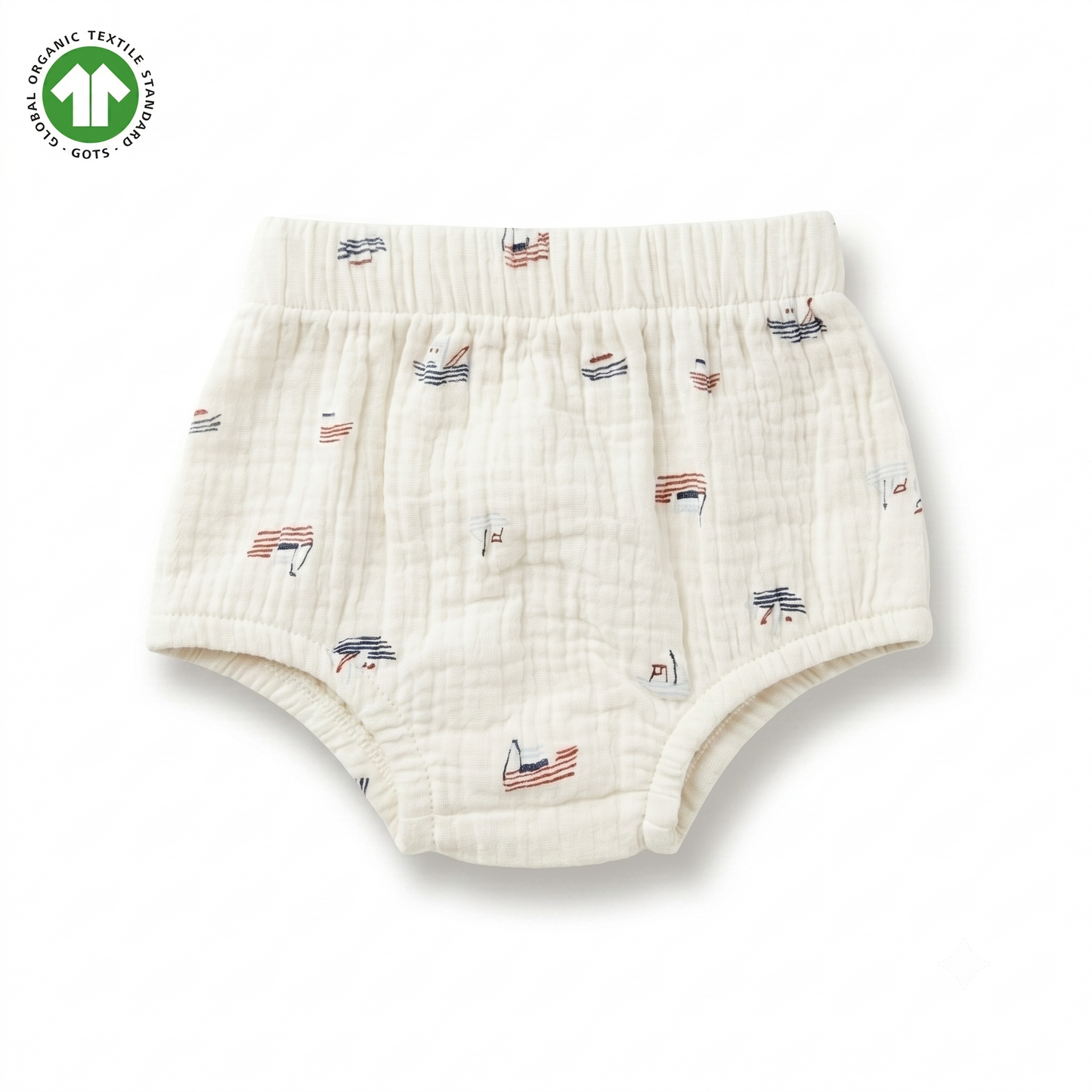 Bamoki 100% GOTS-Certified Cotton Romper (Jhabla) Style for Boys & Girls Dyed with 100% Organic Dyes with Sailing Boat Print
