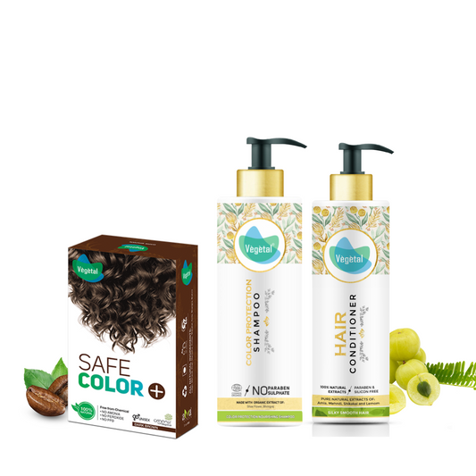 Complete Hair Care in One Combo - Safe Color Dark Brown(50gms) +Color Protection Shampoo(200ml) + Hair Conditioner(200gms)