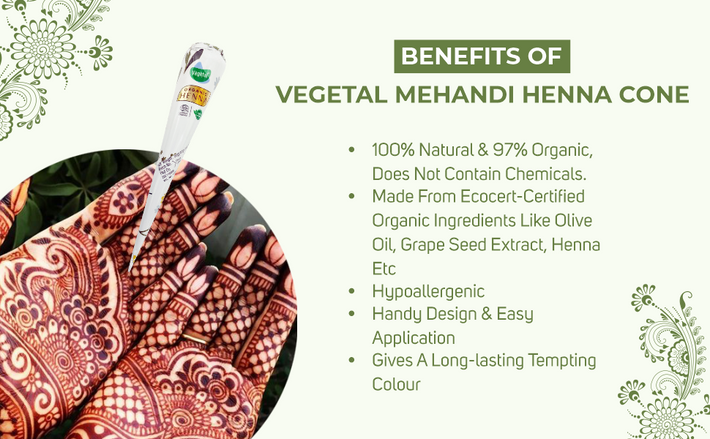 Natural Mehandi Vegetal Certified Organic Mehandi Cone 100% Natural Mehandi (Henna) fo ...