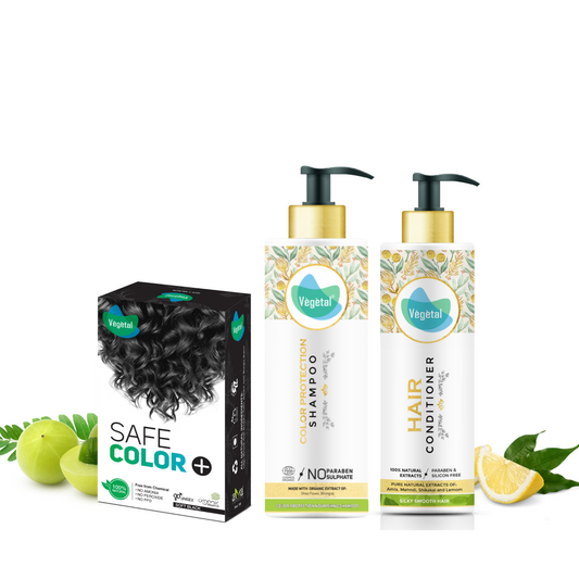 Complete Hair Care in One Combo - Safe Color Soft Black(50gms) +Color Protection Shampoo(200ml) + Hair Conditioner(200gms)