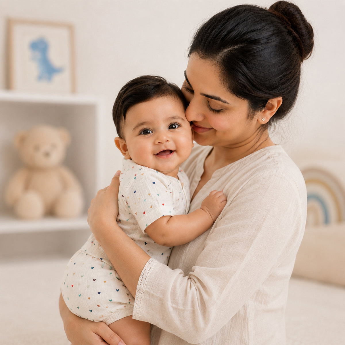 Bamoki 100% GOTS-Certified Cotton Romper (Jhabla) Style for Boys & Girls Dyed with 100% GOTS Dyes with Heart Print