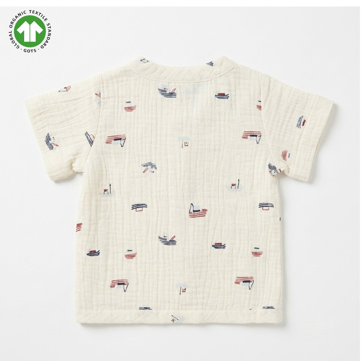 Bamoki 100% GOTS-Certified Organic Cotton Romper (Jhabla) Style for Boys & Girls  Dyed with 100% Organic Dyes with Sailing Boat Print