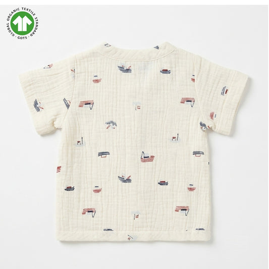 Bamoki 100% GOTS-Certified Organic Cotton Romper (Jhabla) Style for Boys & Girls  Dyed with 100% Organic Dyes with Sailing Boat Print