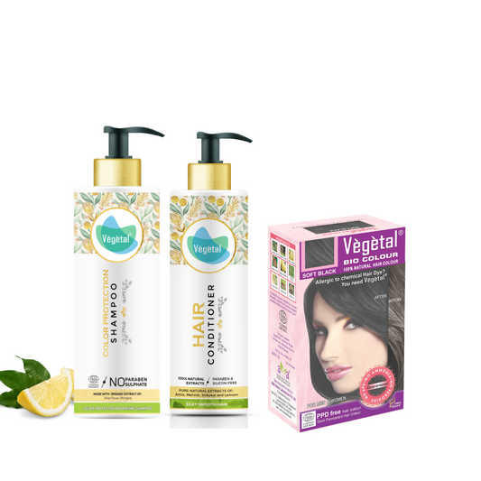 Complete Hair Care in One Combo - Bio Colour Soft Balck(50gms) +Color Protection Shampoo(200ml) + Hair Conditioner(200gms)