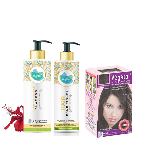 Complete Hair Care in One Combo - Bio Colour Dark Brown(50gms) +Color Protection Shampoo(200ml) + Hair Conditioner(200gms)