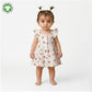 Bamoki Baby Girls Off White Cherry Pattern & Bloomer 2-Piece Set - Mandarin Red, Rolling Hills Organic Cotton Gauze with Red Cherry Print.