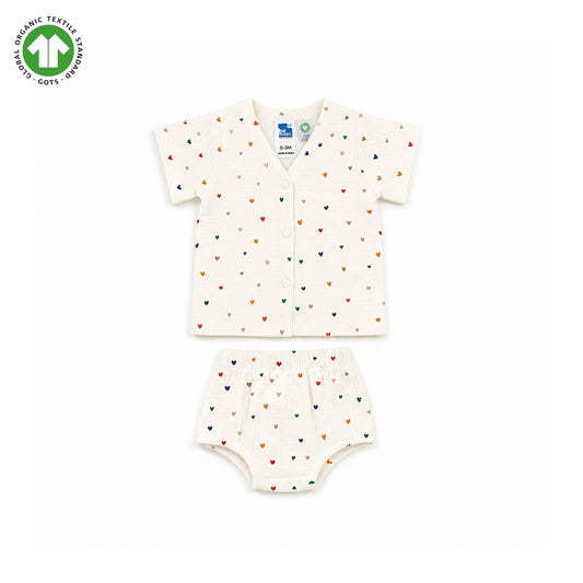 Bamoki 100% GOTS-Certified Cotton Romper (Jhabla) Style for Boys & Girls Dyed with 100% Organic Dyes with Heart Print