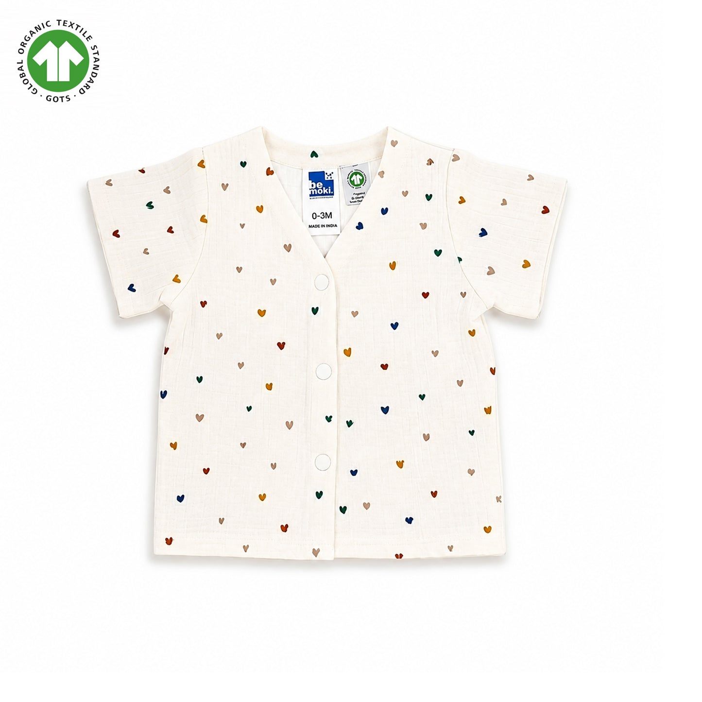 Bamoki 100% GOTS-Certified Cotton Romper (Jhabla) Style for Boys & Girls Dyed with 100% Organic Dyes with Heart Print