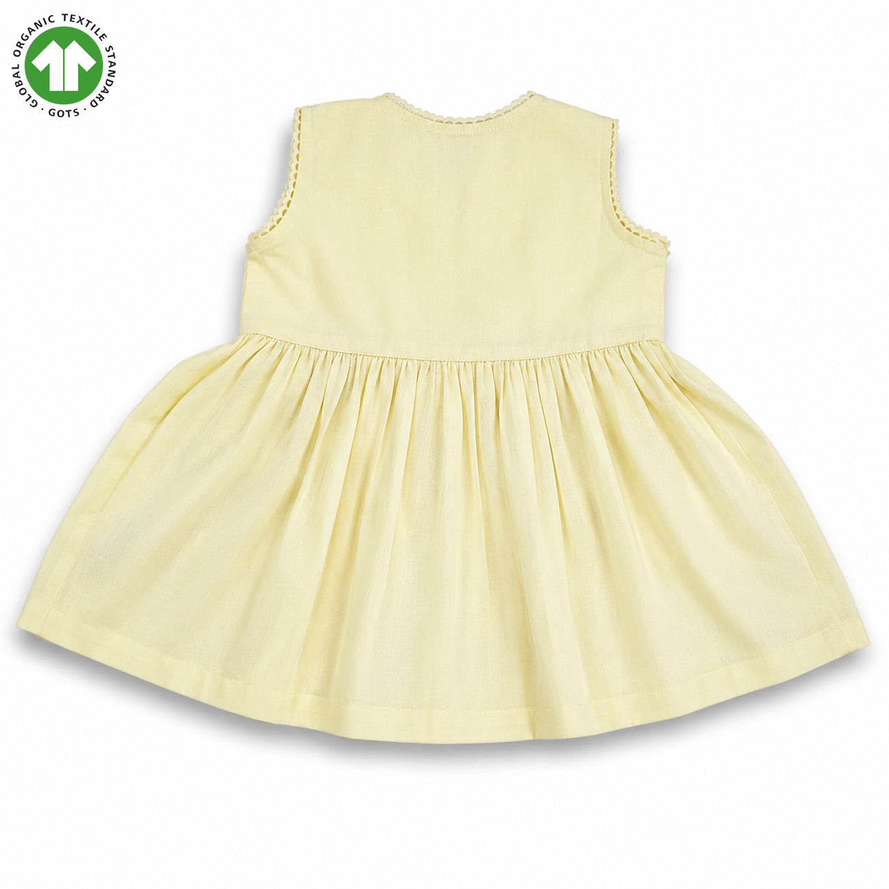 BaMoKi GOTS Certified White Asparagus Frock & Bloomer Set with Floral Bicycle Embroidery