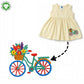BaMoKi GOTS Certified White Asparagus Frock & Bloomer Set with Floral Bicycle Embroidery