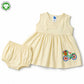 BaMoKi GOTS Certified White Asparagus Frock & Bloomer Set with Floral Bicycle Embroidery