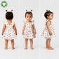 Bamoki Baby Girls Off White Cherry Pattern & Bloomer 2-Piece Set - Mandarin Red, Rolling Hills Organic Cotton Gauze with Red Cherry Print.