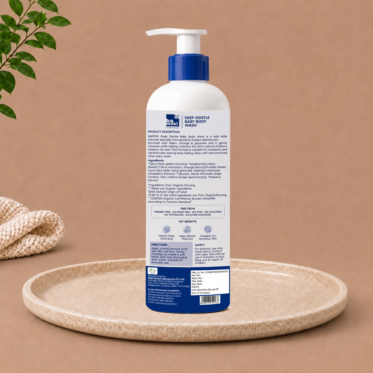 Bamoki MOISTURE RICH Deep Gentle Baby Body Wash With Neem & Orange 100% NATURAL, 75% ORGANIC Tear-Free Formula