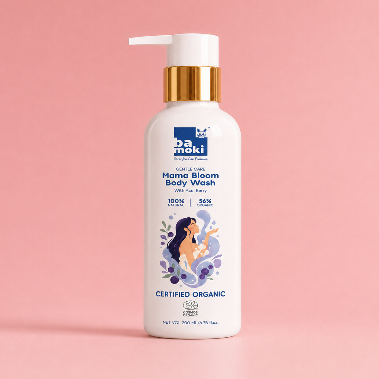 Bamoki Mama Bloom Body Wash With Acai Berry 100% Natural, 56% Organic