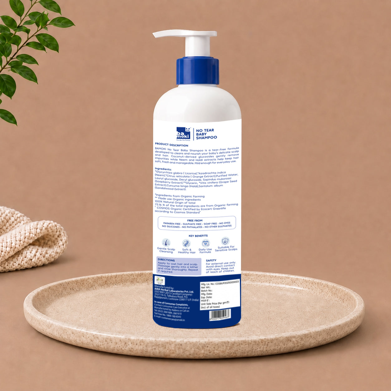 Bamoki SILKY SOFT No-Tear Baby Shampoo 200ml With Neem & Haldi 100% NATURAL, 75% ORGANIC