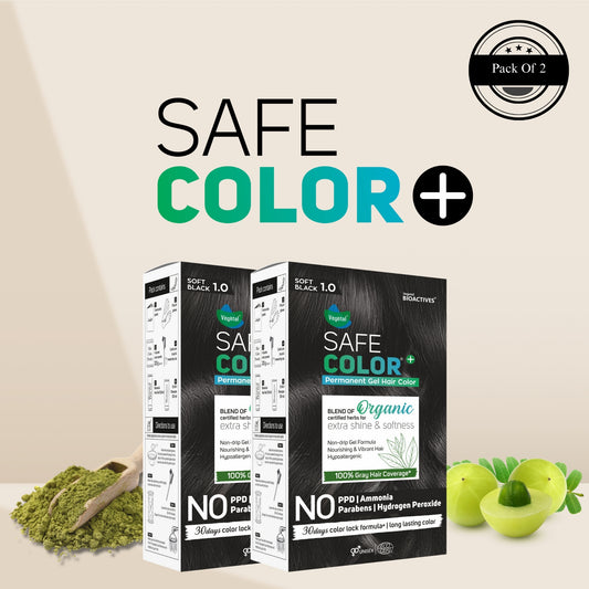 Vegetal Safe Color+ Soft Black - Permanent Gel Hair Color (Pack of 2)