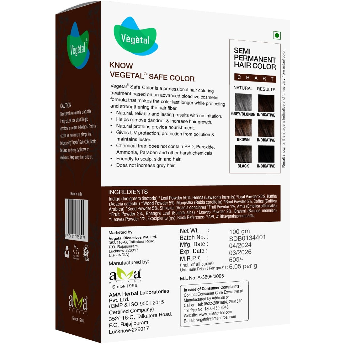 Vegetal Safe & Organic Hair Color - Dark Brown