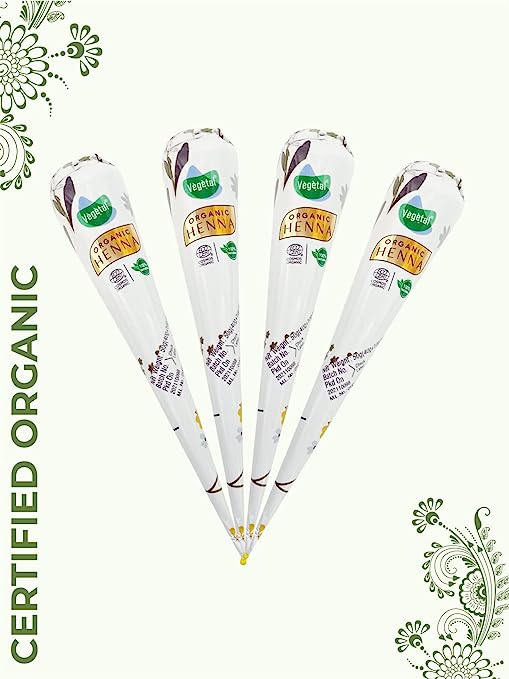 Vegetal Certified Organic Mehandi Cone 100% Natural Mehandi (Henna) for Feets and Hands