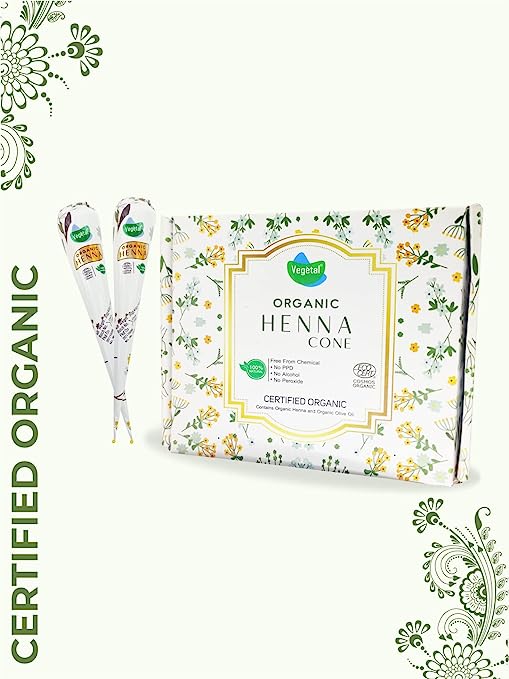 Vegetal Certified Organic Mehandi Cone 100% Natural Mehandi (Henna) for Feets and Hands