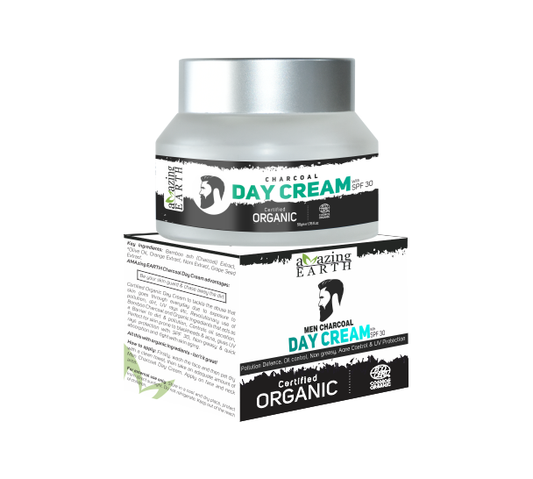 AMAzing EARTH Charcoal Day Cream for Men  - Certified Organic Day Cream